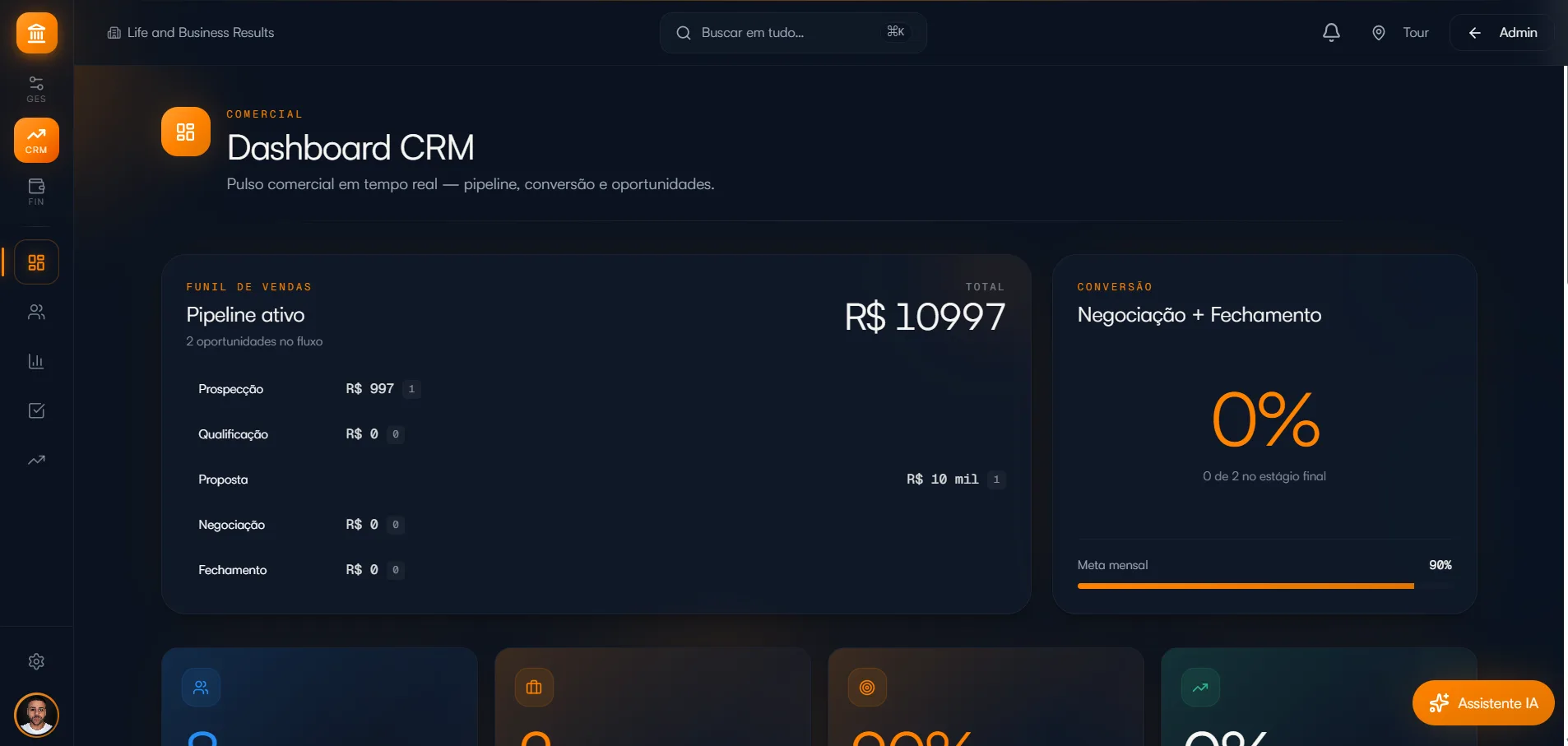 CRM e funil comercial do LBR System